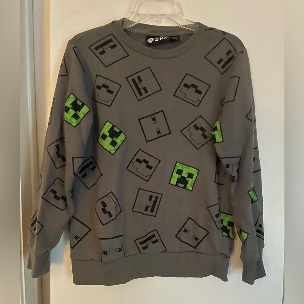 Minecraft Jinx Crew Neck Sweatshirt & Plush Toy Grey/Green pre owned boys